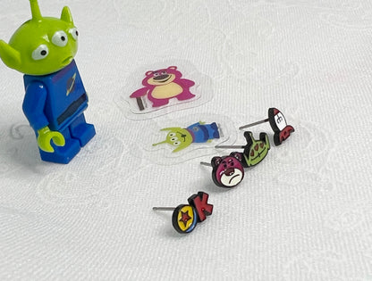 Toy Story Enamel Stud Earring Set (4pcs) - Hypoallergenic Silver Post Handmade in Korea