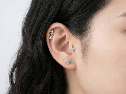 Arrow Pearl Drop Helix Stud - Twisted Rope CZ Cartilage Earring (Surgical Steel)