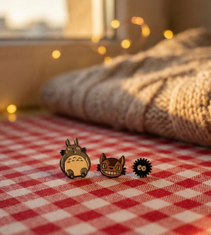Studio Ghibli Totoro Catbus Soot Sprite Stud Earring Set - 3 Pieces with 925 Silver Posts | Character Jewelry