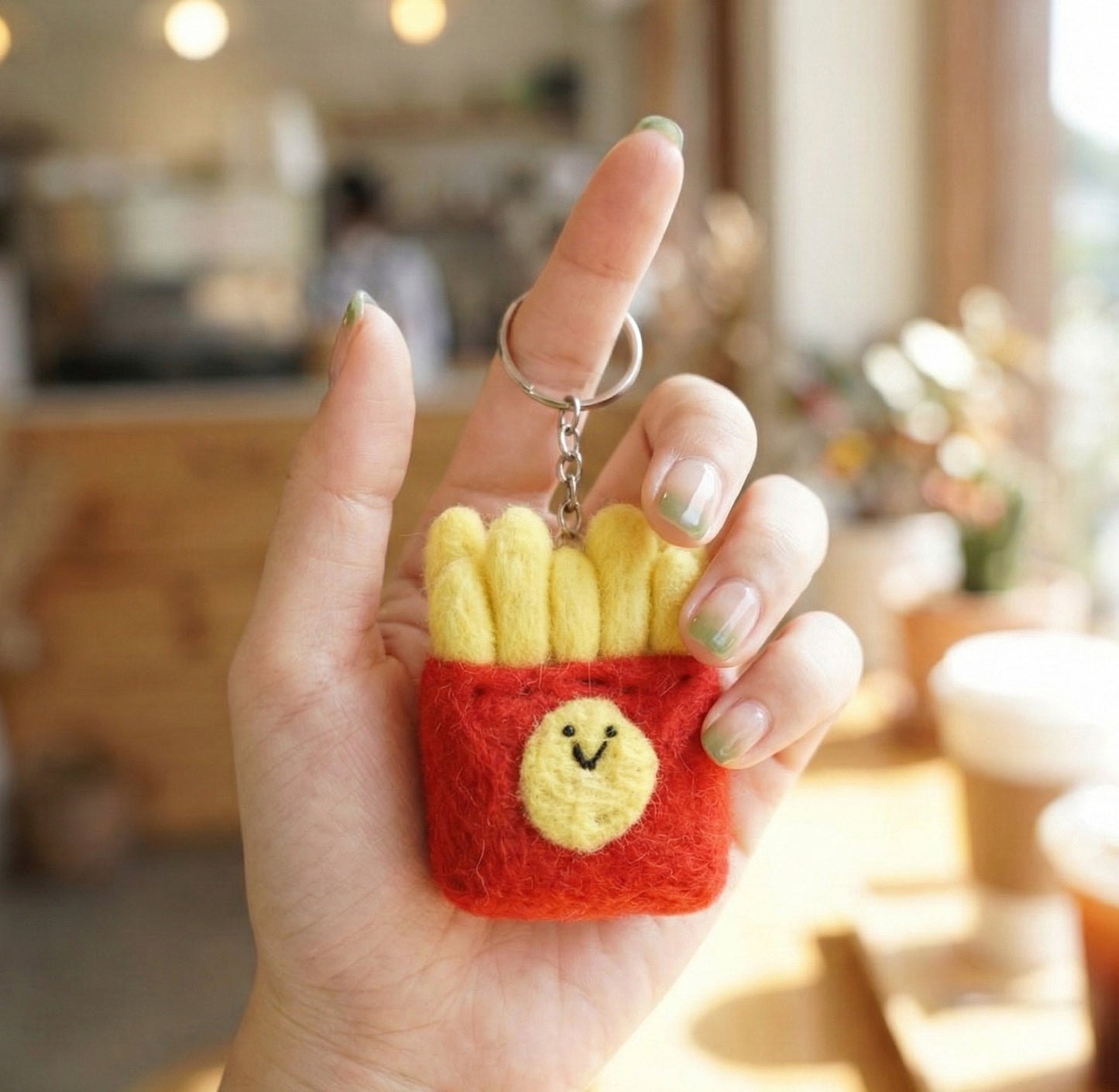 Nepal Handmade Wool Felt Foodie Keychain - Donut Cookie Fries Bag Charm