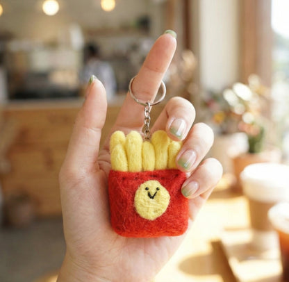 Nepal Handmade Wool Felt Foodie Keychain - Donut Cookie Fries Bag Charm