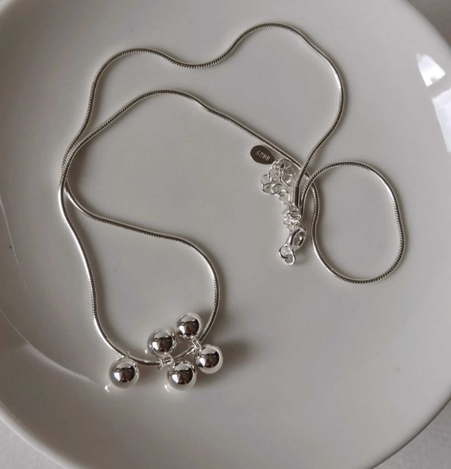 925 Silver Snake Chain 5-Ball Necklace