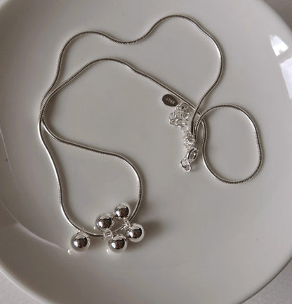 925 Silver Snake Chain 5-Ball Necklace