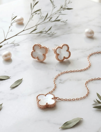 925 Silver Clover Gemstone Necklace | Rose Gold · K-Style