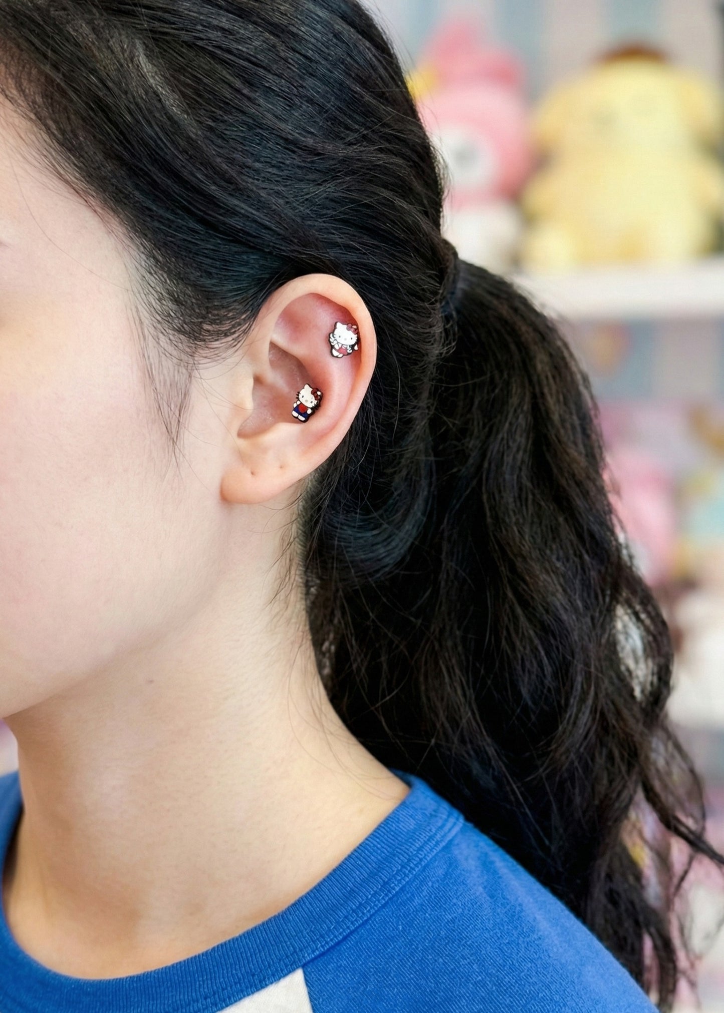 Handmade Hello Kitty Enamel Studs | Surgical Steel Hypoallergenic Piercing (Heart & Angel)