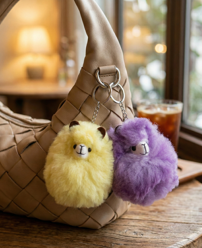 Real Alpaca Fur Fluffy Handcrafted Keychain Bag Charm