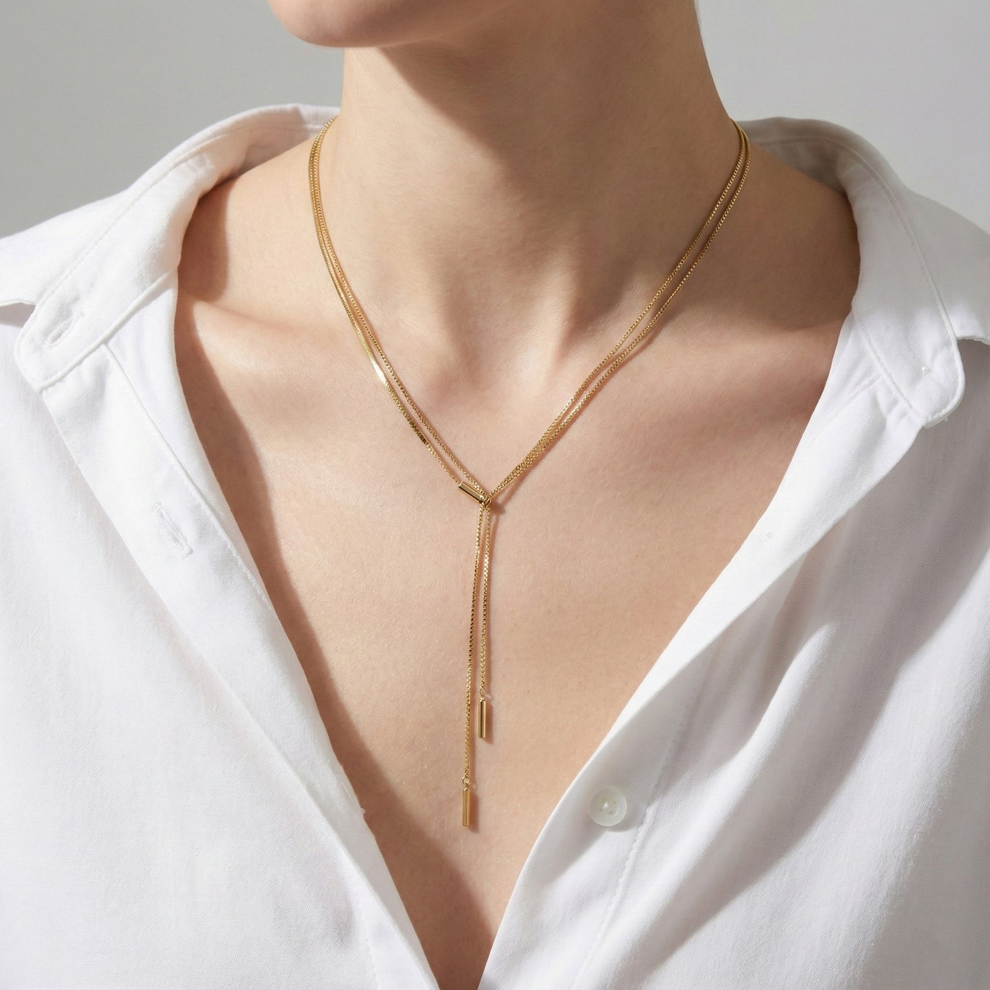 925 Silver Two-Line Y Lariat Necklace 40+5cm (Gold/Silver)