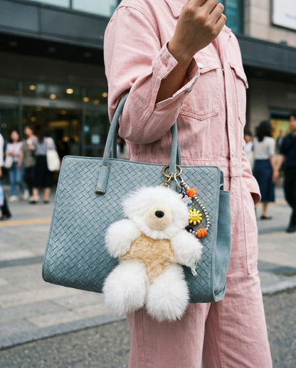 Real Alpaca Teddy Bear Bag Charm Keychain 20cm — Peruvian Fur, Urban Kitsch K-Style