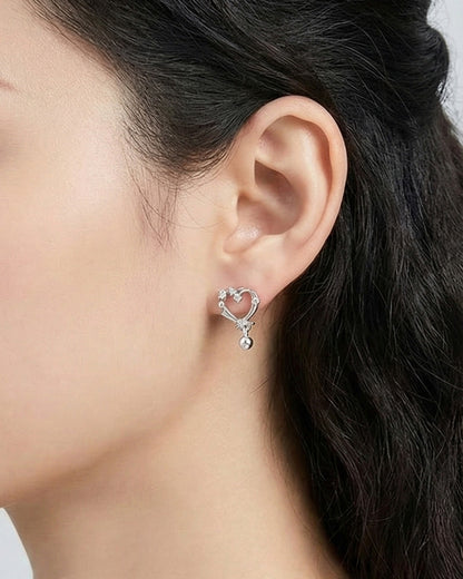 Romantic Heart Cubic Zirconia Drop Earrings - 925 Silver Post in Gold, Silver & Rose Gold