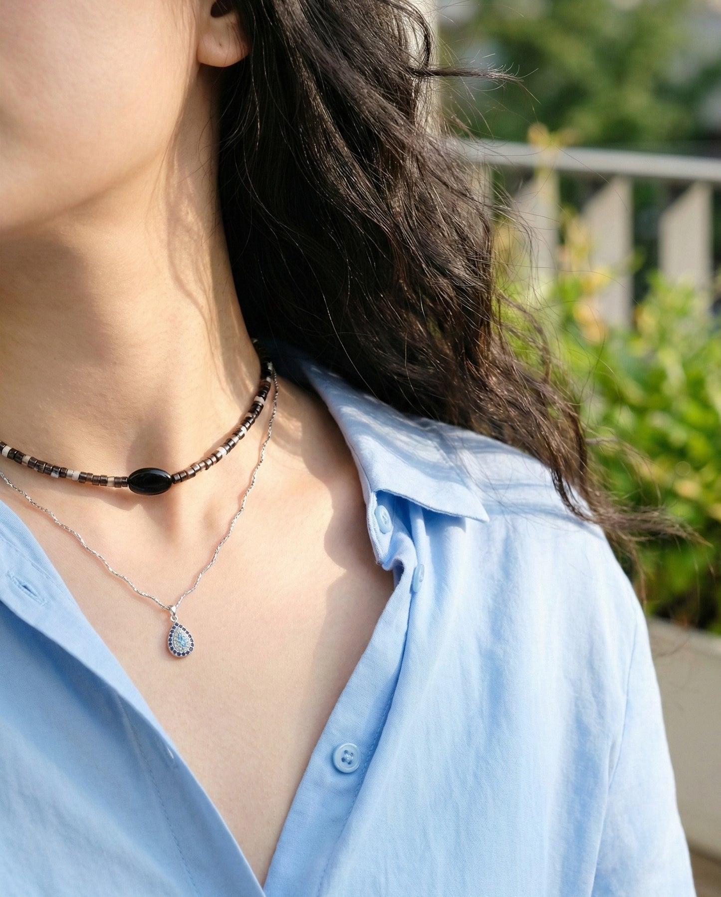 Natural Gemstone & Shell Heishi Bead Choker - 5 Colors