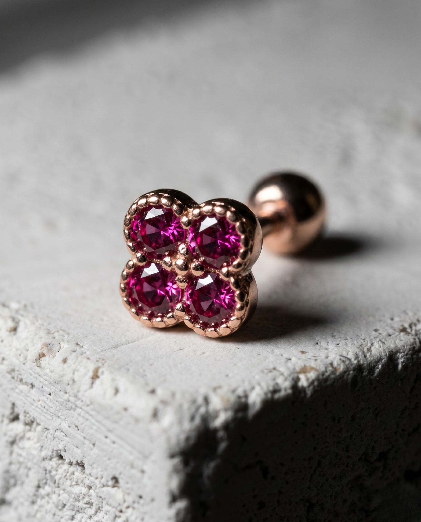 925 Silver CZ Clover Piercing Stud | Single | Rose Gold Plated