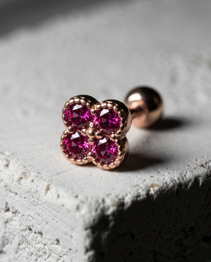925 Silver CZ Clover Piercing Stud | Single | Rose Gold Plated