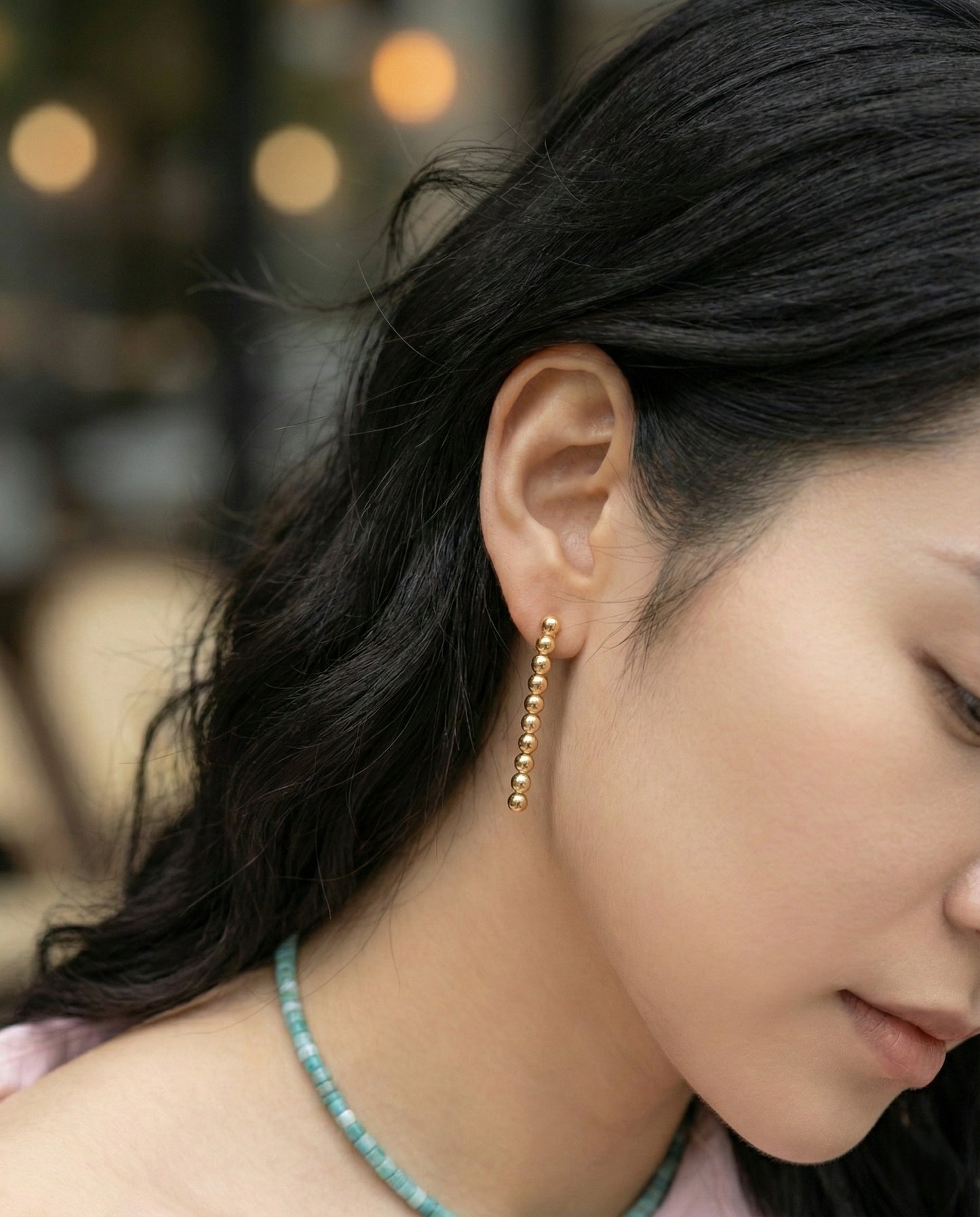Minimalist Fixed Ball Bar Drop Earrings - Gold & Silver Titanium Post