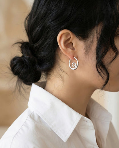 Modern Sculptural Spiral Hoop Earrings - Gold & Silver (Titanium Post, Clicker Style)