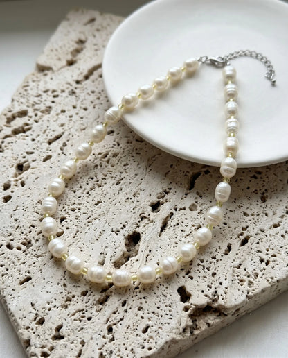 Real Freshwater Pearl & Color Bead Choker Necklace | Y2K Kitsch Neck Stack