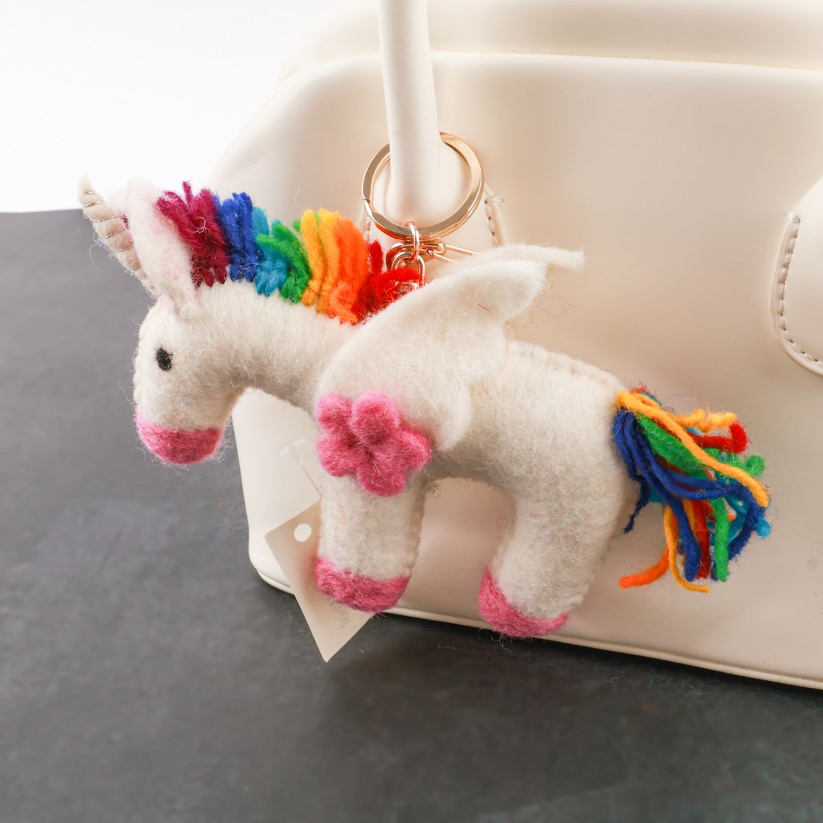 Handmade Rainbow Unicorn Keychain | Needle Felted Bag Charm 2 Styles