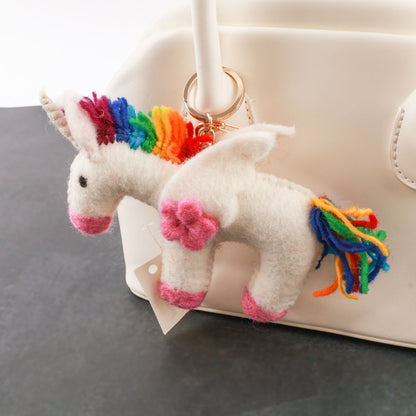 Handmade Rainbow Unicorn Keychain | Needle Felted Bag Charm 2 Styles