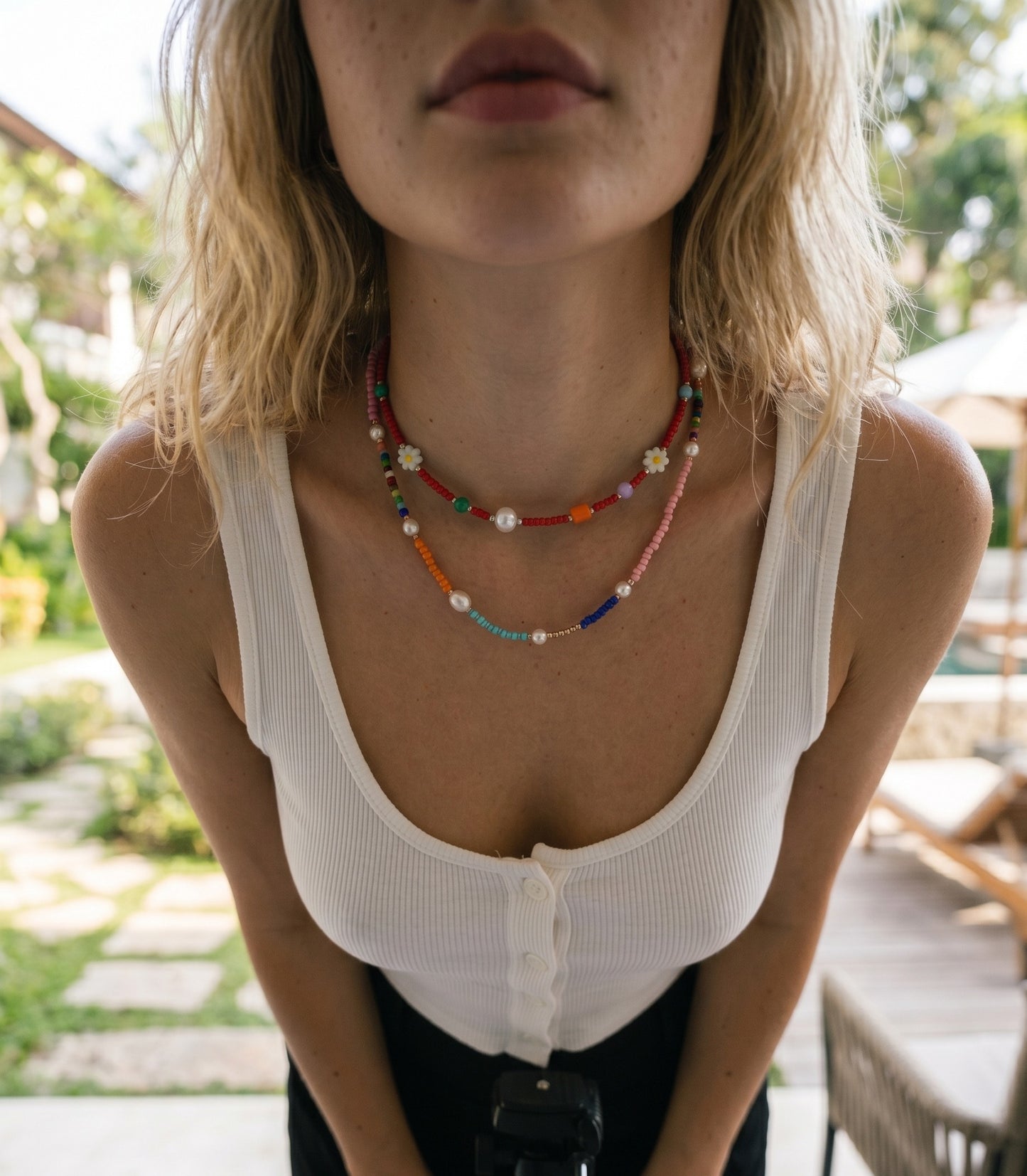 Handmade Freshwater Pearl Daisy Seed Bead Choker Necklace 3 Colors