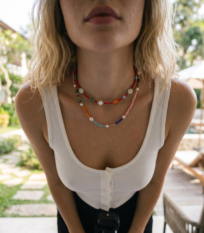 Handmade Freshwater Pearl Daisy Seed Bead Choker Necklace 3 Colors