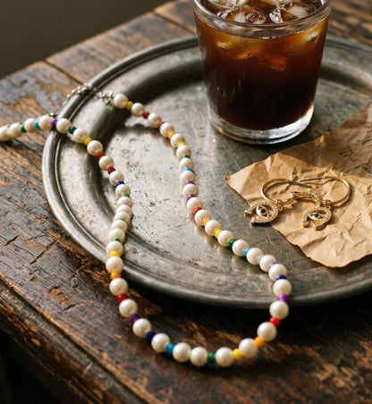 Rainbow Bead Acrylic Pearl Necklace — Y2K Kidcore Layered Choker