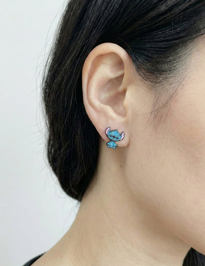 Cute Stitch Inspired 925 Silver Post 2-Way Ear Jacket Studs