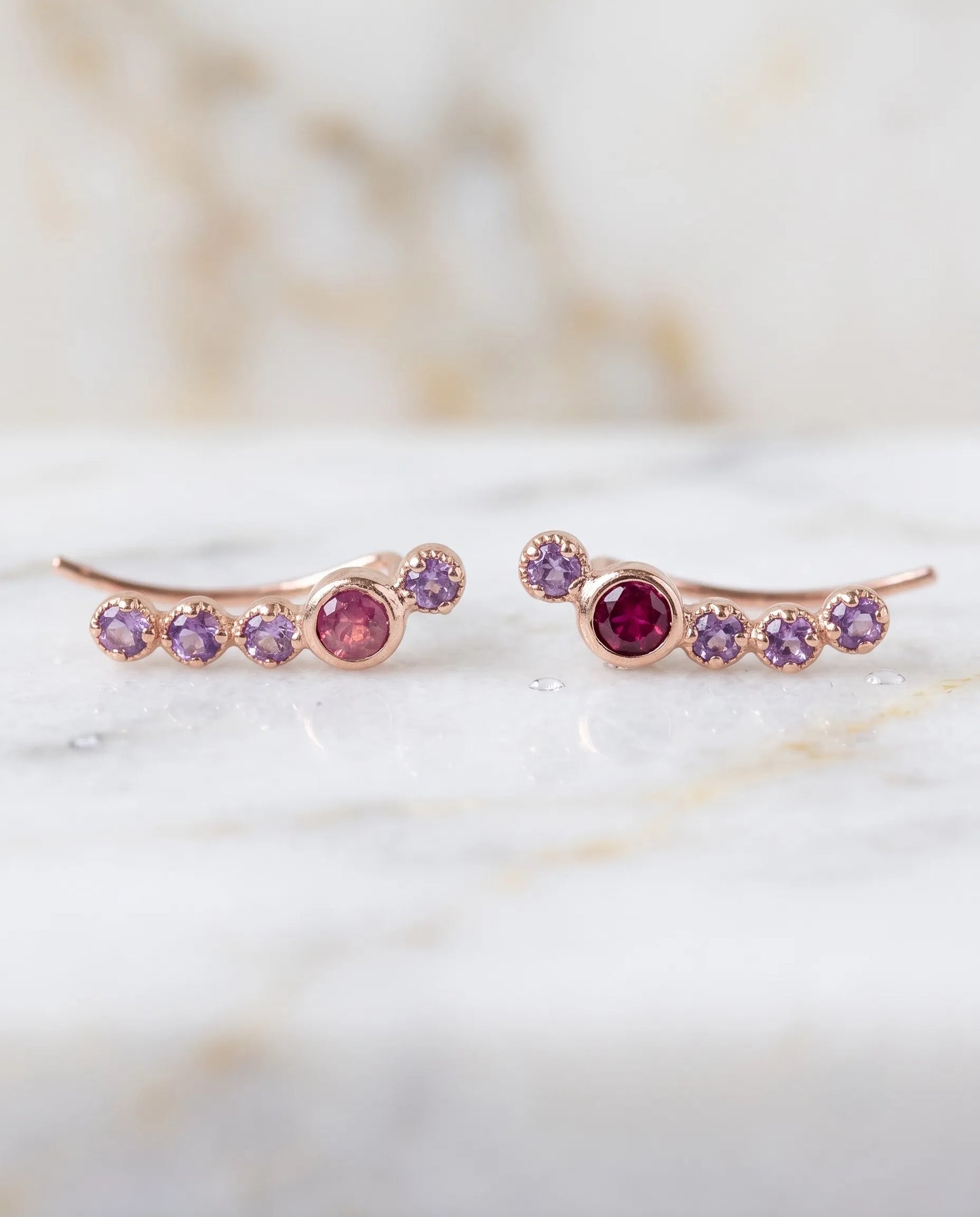 925 Silver Rose Gold Bezel Gemstone Ear Climber Earrings