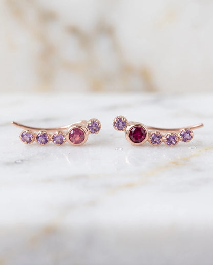 925 Silver Rose Gold Bezel Gemstone Ear Climber Earrings