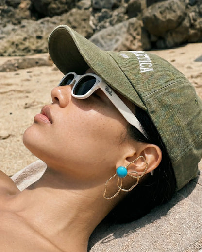 Turquoise Flower Asymmetrical Earrings | Gold Statement Earrings | K-Style Resort Jewelry