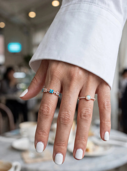 Turquoise Floral Eternity Ring | K-Style Stack