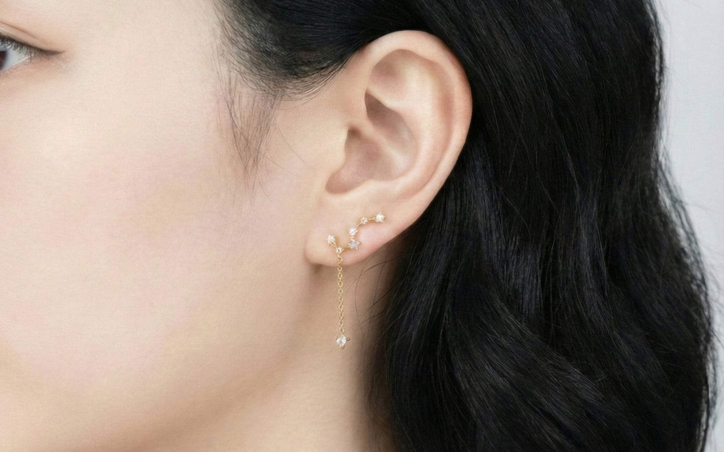 Made in Korea Big Dipper Constellation Ear Climber | CZ Star Drop Chain Earrings | K-Beauty Celestial Jewelry