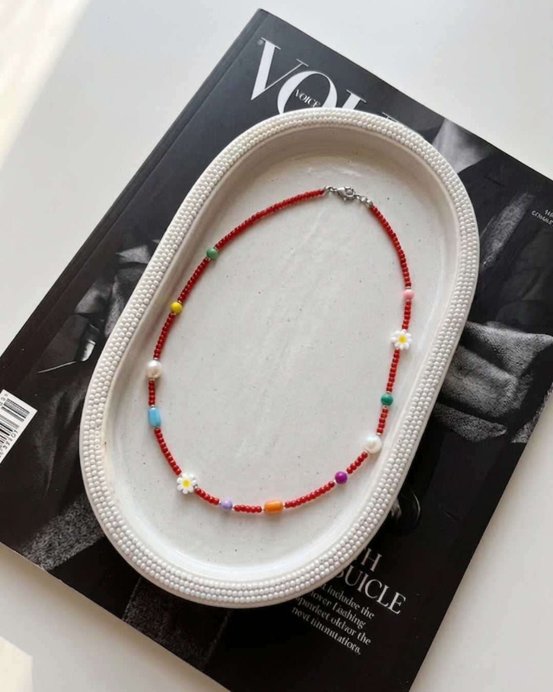 Handmade Freshwater Pearl Daisy Seed Bead Choker Necklace 3 Colors
