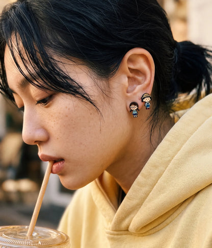 Maruko-chan Mismatch Stud Earrings – Enamel Anime Character