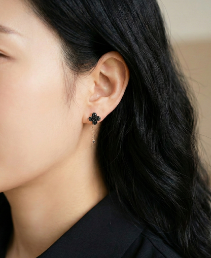 925 Sterling Silver Cognac Brown Pavé Clover Two-Way Drop Earrings | Rose Gold Plated