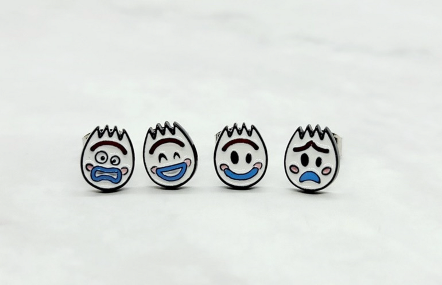 Forky Emoji Stud Earrings Set (4pcs) - 925 Silver Post