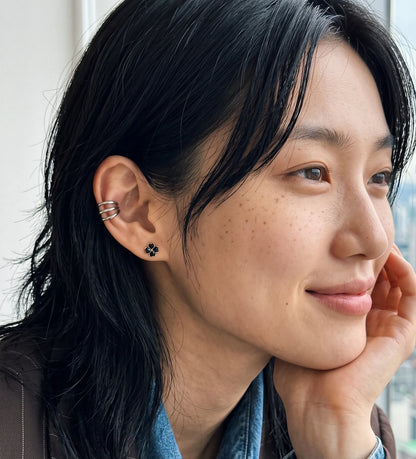 Black Clover Barbell Stud | Brass + Surgical Steel | K-Style Ear Stack (Single)