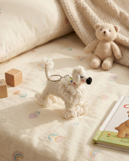 Handmade Wool Felt Poodle Keychain - Nepal Artisan Bag Charm