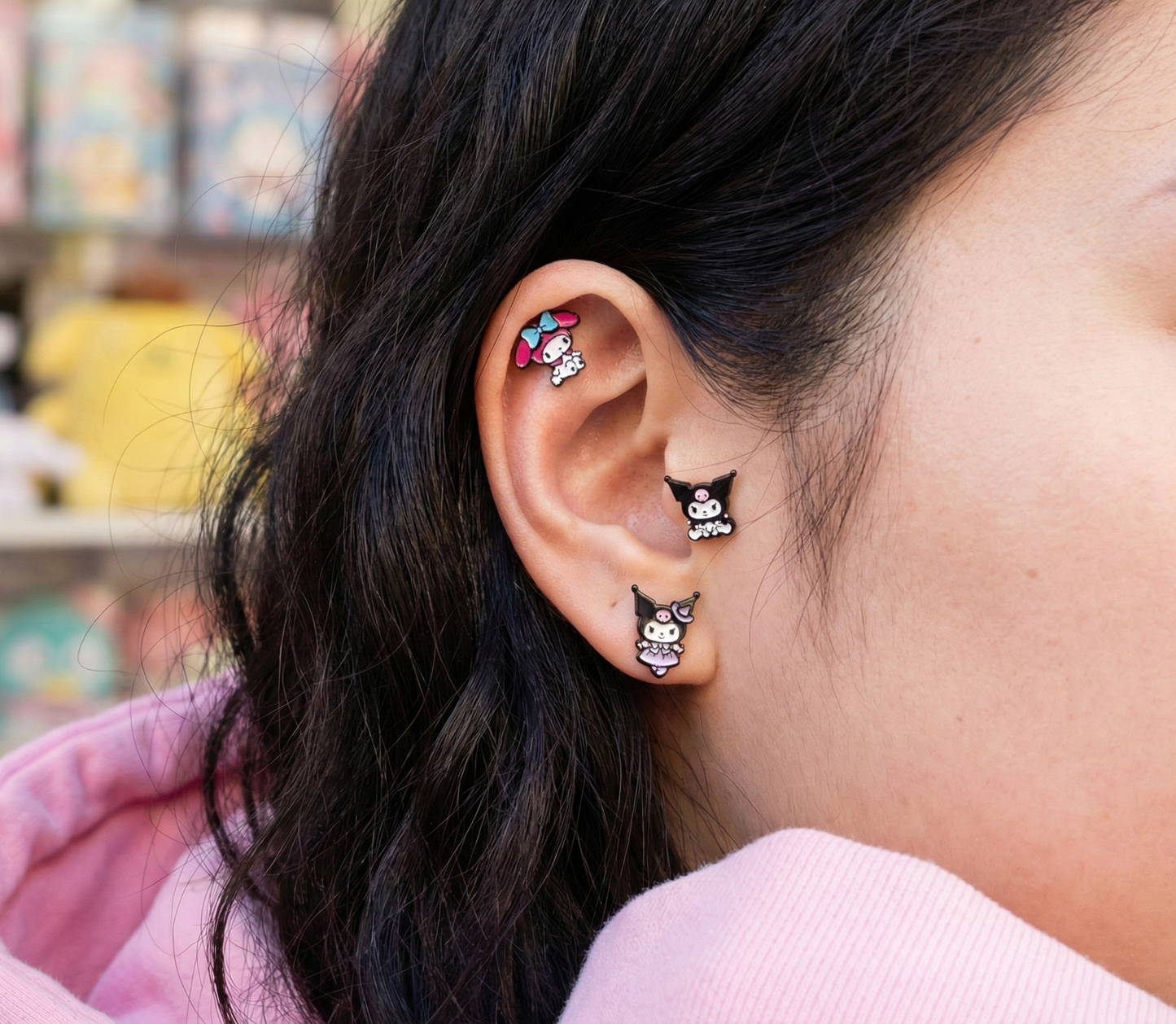 My Melody Inspired Surgical Steel Barbell Stud Earrings Handmade Korea Kawaii Sanrio