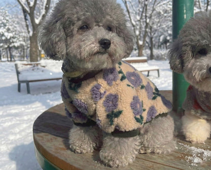 Floral Embroidery Dog Sherpa Fleece Sweater - Winter Pullover