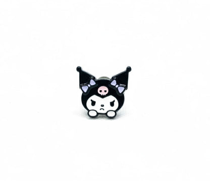 Kuromi piercing with double bows design in surgical steel, cute Sanrio character stud earring with purple ribbon detail