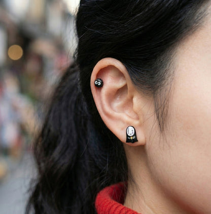 Spirited Away No-Face Kaonashi Stud Earrings Set - 4 Designs (Heart/Gold/Face/Barbell) | Surgical Steel