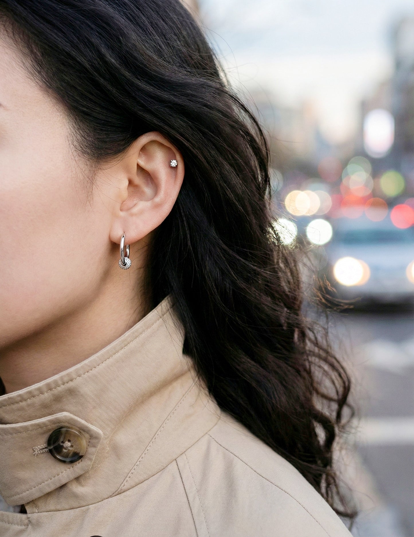 Pave Ball Huggie Hoop Earrings - Titanium Post Gold Silver Plated