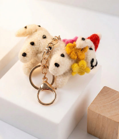 Nepal Handmade Wool Felt Dog Keychain - Dalmatian & Terrier Bag Charm