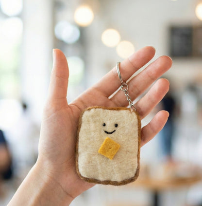 Handmade Wool Felt Bakery Keychains from Nepal - Pretzel, Toast & Croissant