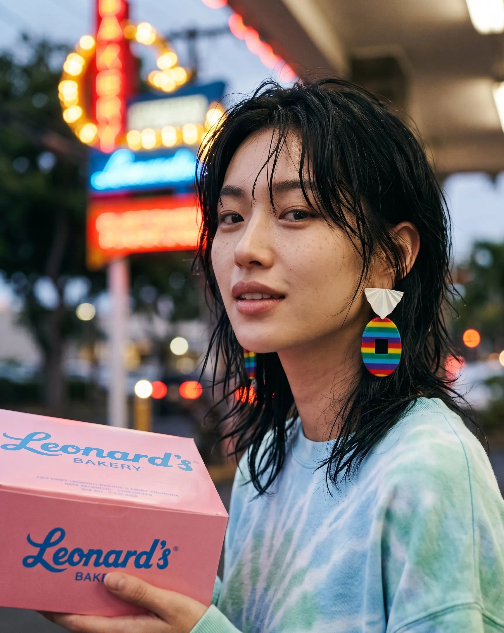 Resort travel aesthetic rainbow stripe acrylic drop earrings, tie-dye OOTD K-style jewelry