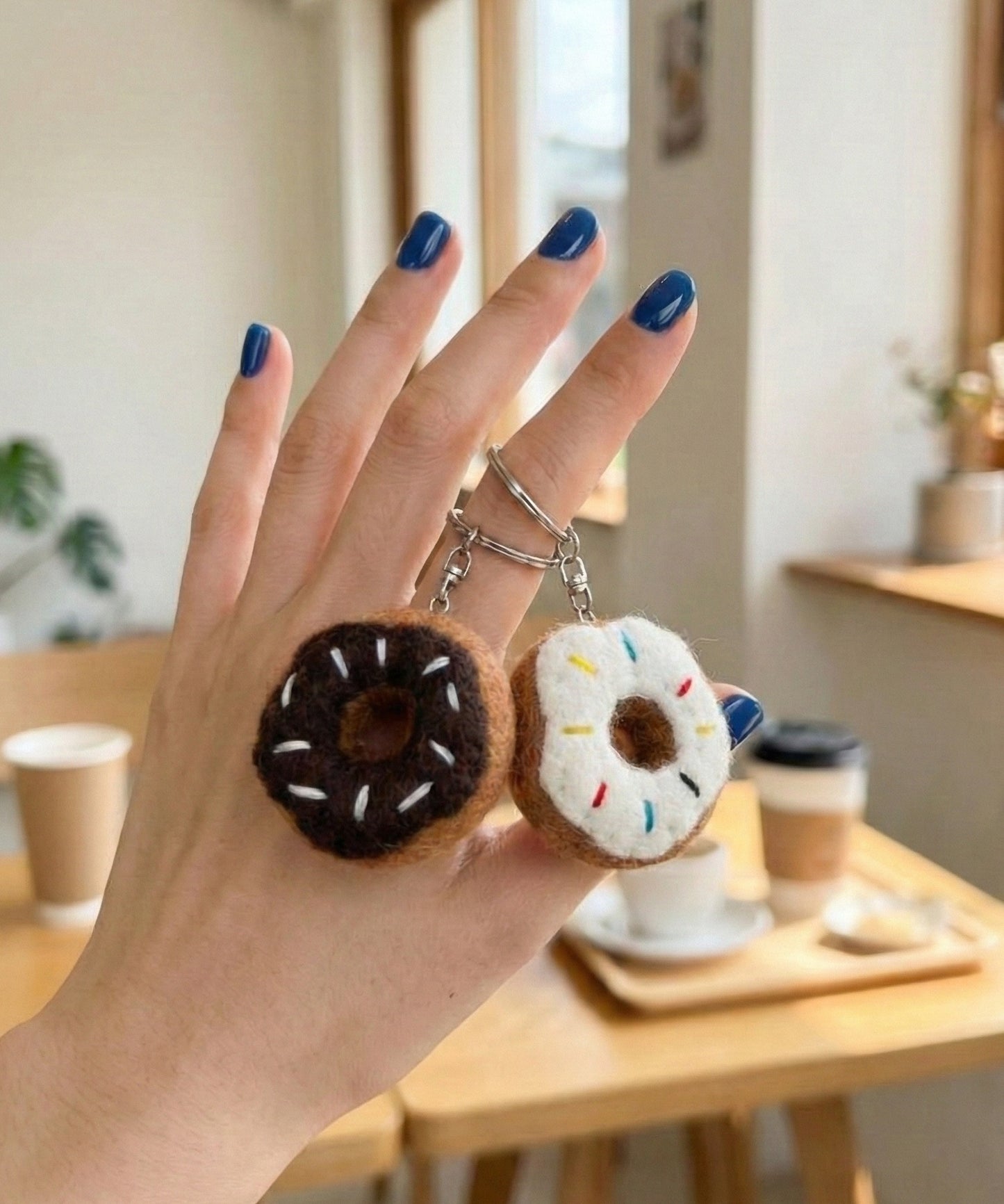 Nepal Handmade Wool Felt Foodie Keychain - Donut Cookie Fries Bag Charm