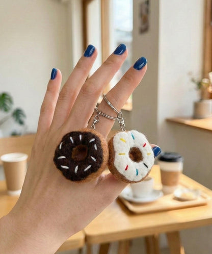 Nepal Handmade Wool Felt Foodie Keychain - Donut Cookie Fries Bag Charm
