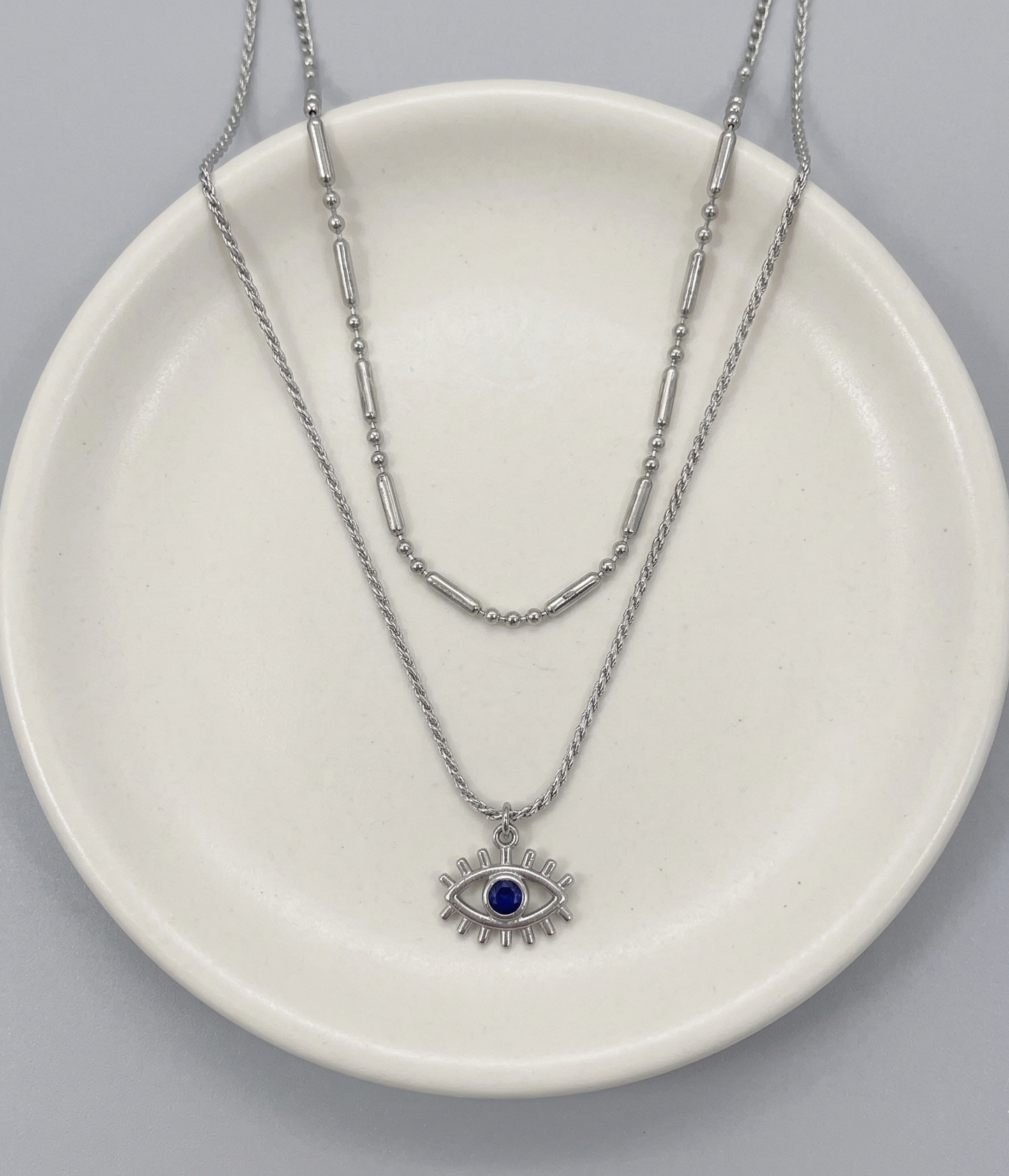Evil Eye Layered Necklace – Double Chain Sunburst Pendant in Gold & Silver | 8TTITTO8