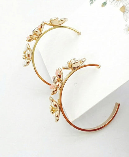 Korean Handmade Enamel Flower Hoop Earrings - Titanium Post (2 Colors)