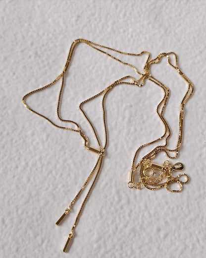 925 Silver Two-Line Y Lariat Necklace 40+5cm (Gold/Silver)