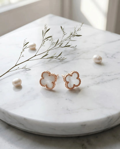 925 Silver Clover Gemstone Studs | Rose Gold | 5 Colors